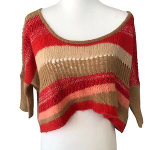 Free People Sexy Slouchy Boho Western Short Sleeve Crop Knit Sweater Top S‎